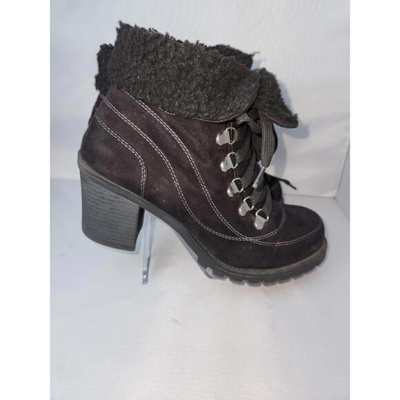 Jellypop Black Combat Ankle Boots Size 9.5M Lug Sole Heeled Sherpa Lined - Picture 7 of 14